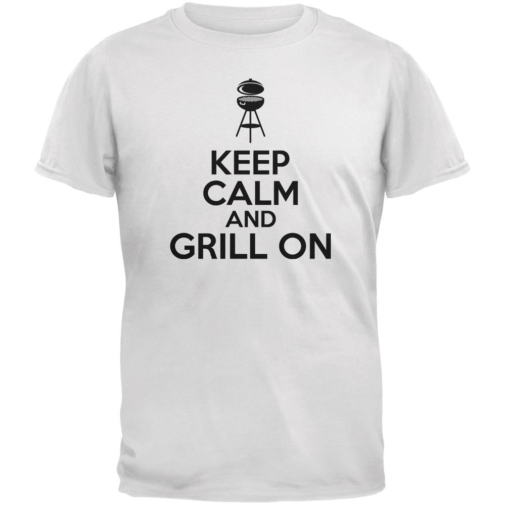 Keep Calm Grill On White Adult T-Shirt Men's T-Shirts Old Glory 2XL White 