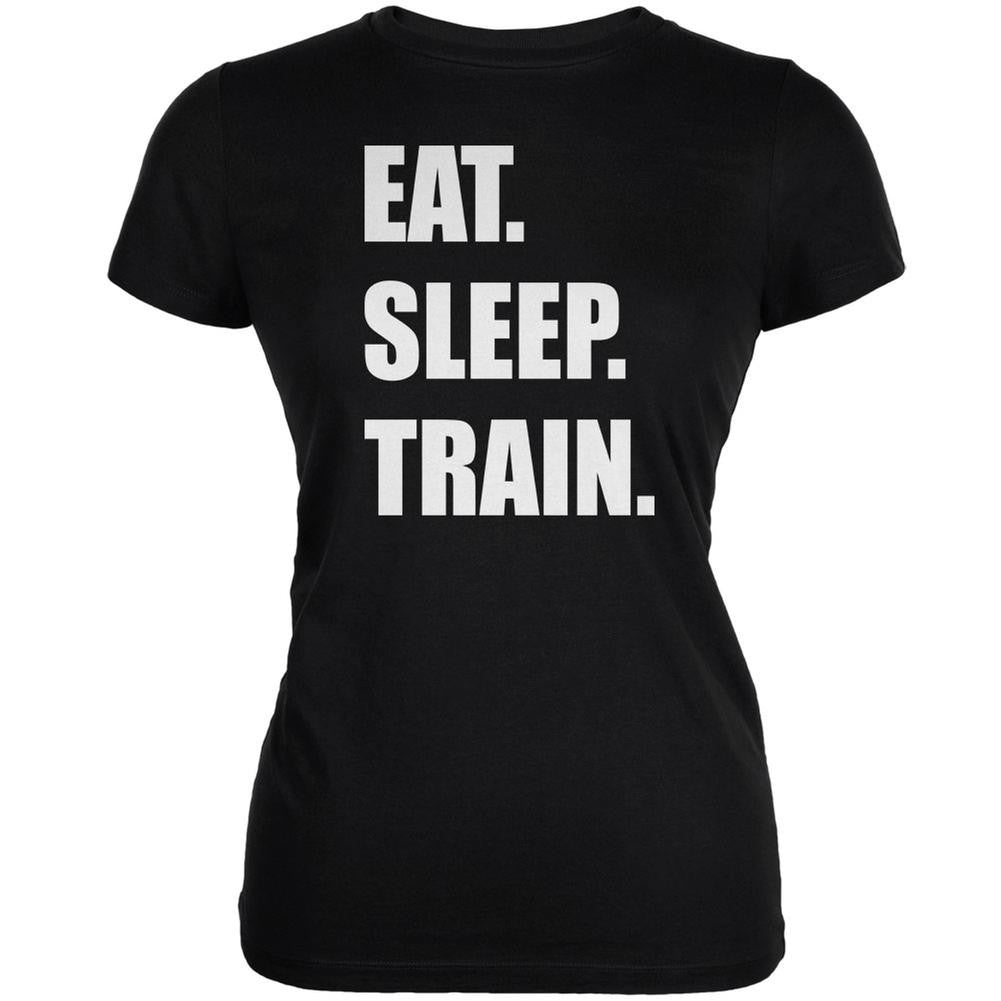 Eat Sleep Train Black Juniors Soft T-Shirt Juniors T-Shirts Old Glory 2XL Black 