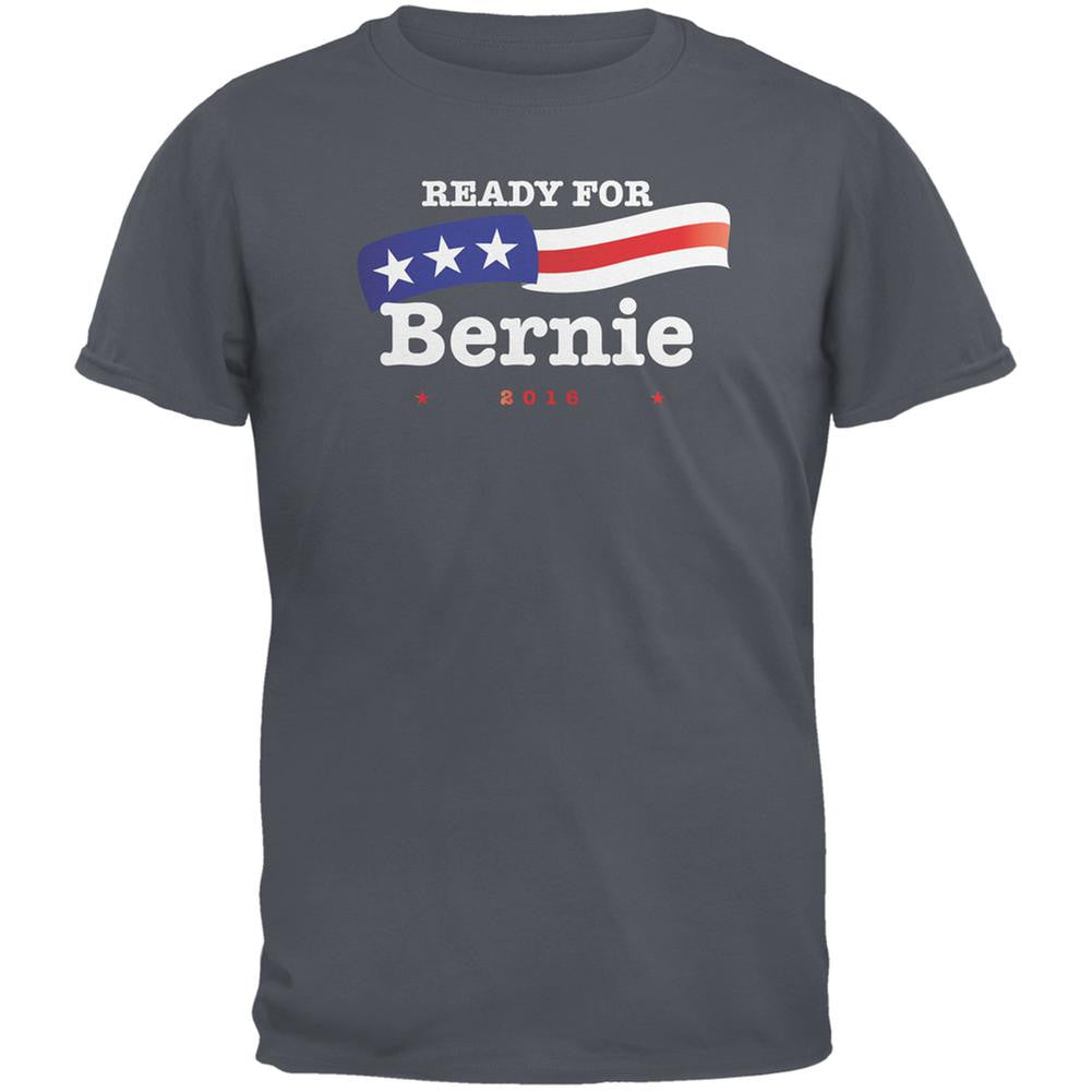 Election 2016 Ready for Bernie American Flag Charcoal Grey Adult T-Shirt Men's T-Shirts Old Glory 2XL Grey 