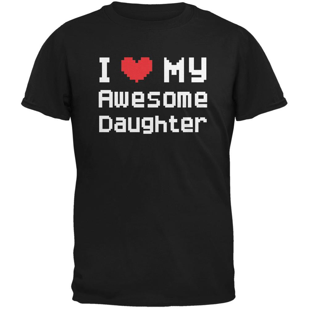 I Heart My Awesome Daughter 8 Bit Pixel Black Adult T-Shirt Men's T-Shirts Old Glory 2XL Black 