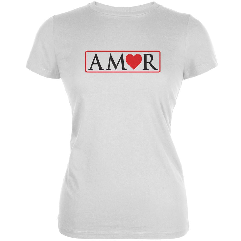 Amor White Juniors Soft T-Shirt Juniors T-Shirts Old Glory 2XL White 