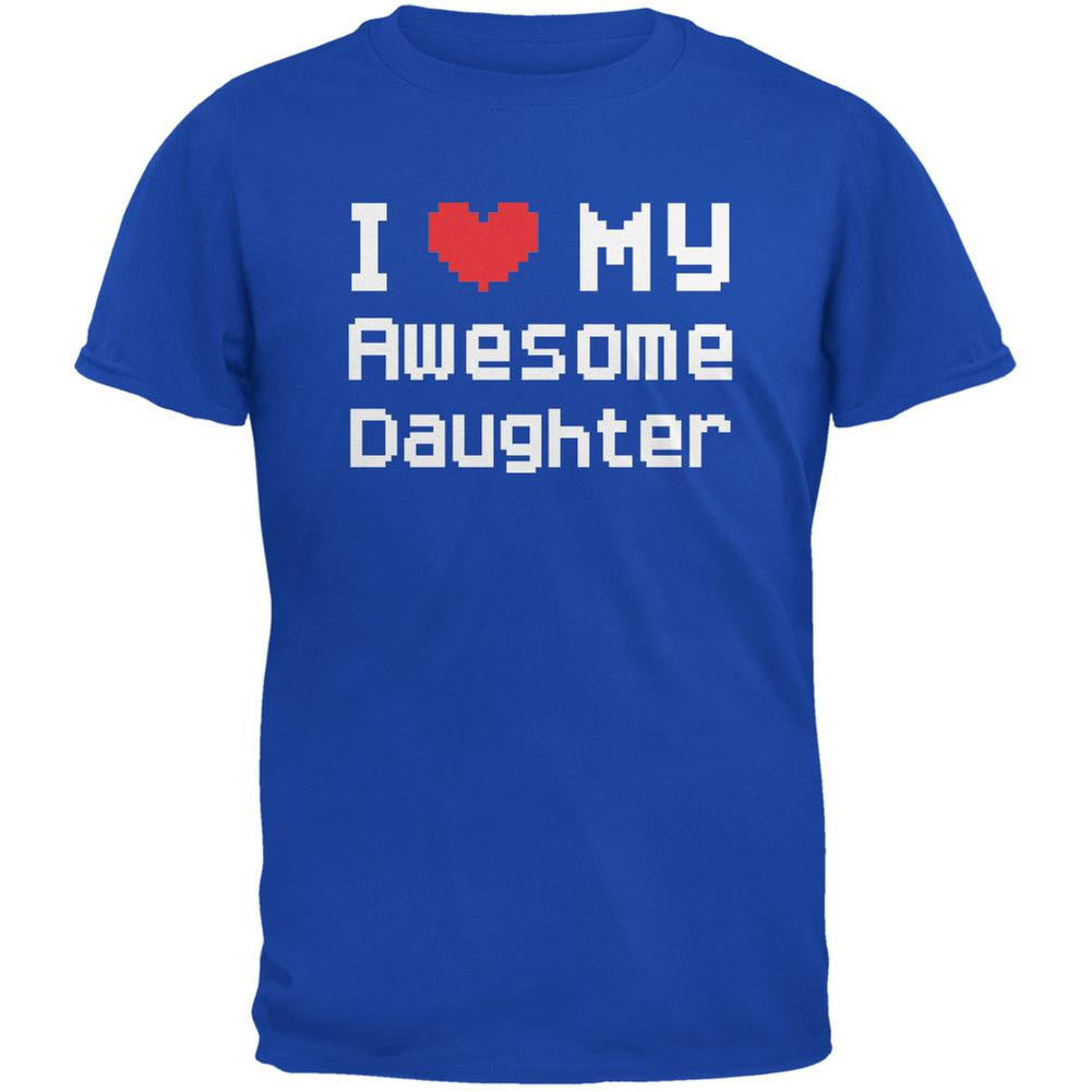 I Heart My Awesome Daughter 8 Bit Pixel Royal Adult T-Shirt Men's T-Shirts Old Glory 2XL Blue 