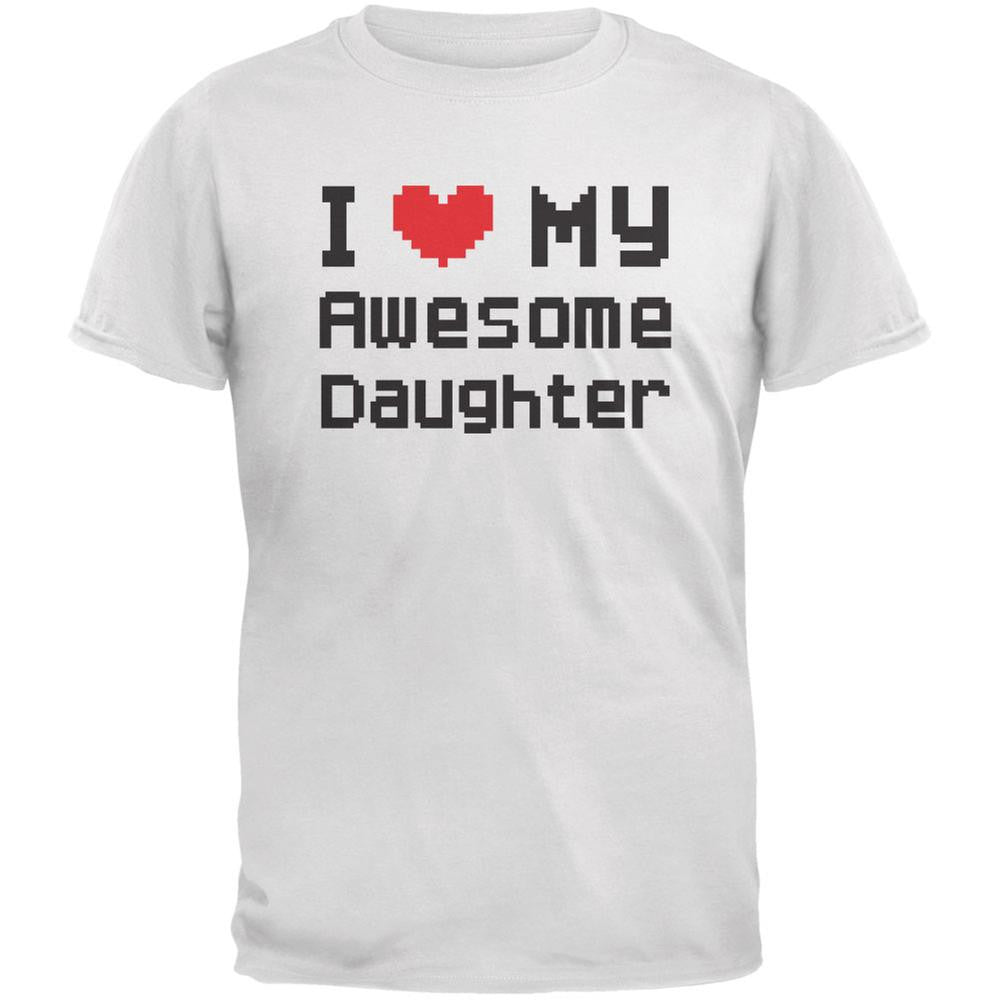 I Heart My Awesome Daughter 8 Bit Pixel White Adult T-Shirt Men's T-Shirts Old Glory 2XL White 