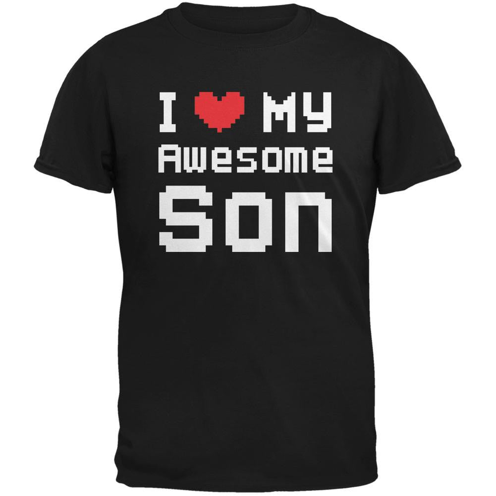 I Heart My Awesome Son 8 Bit Pixel Black Adult T-Shirt Men's T-Shirts Old Glory 2XL Black 