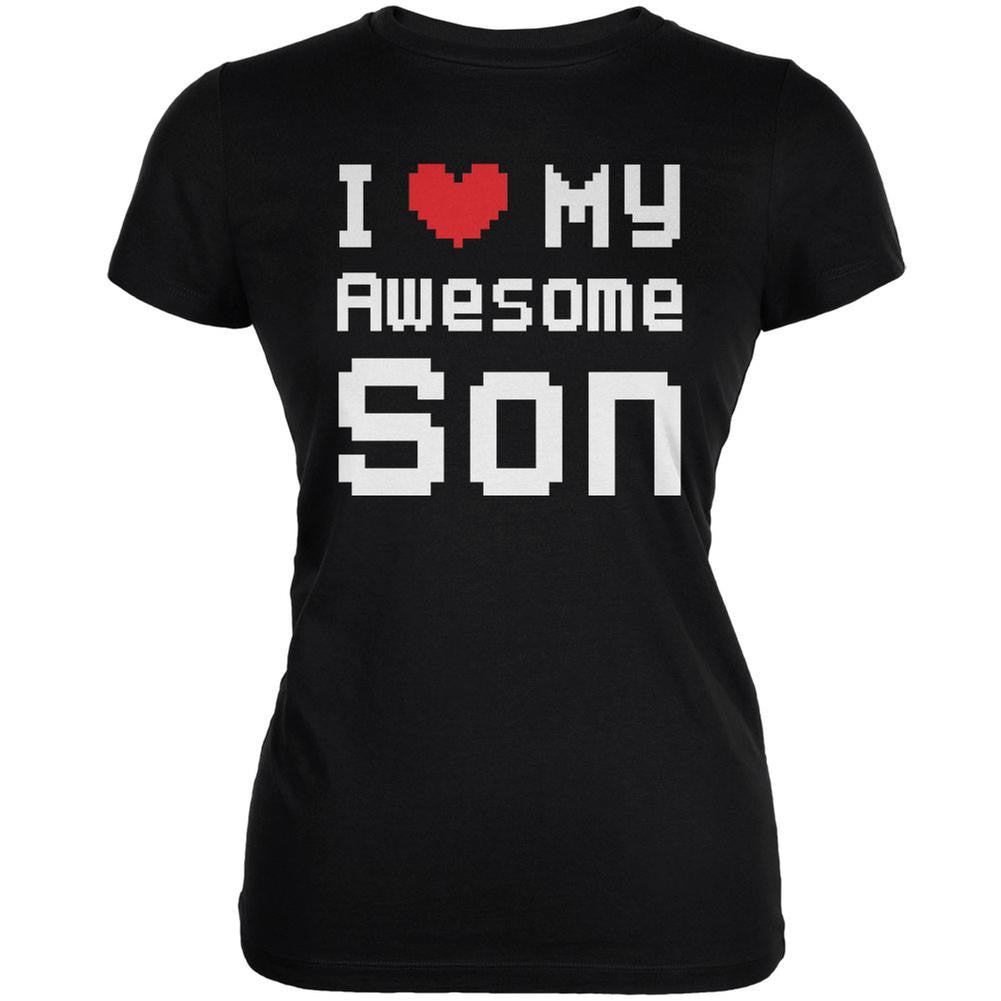 I Heart My Awesome Son 8 Bit Pixel Black Juniors Soft T-Shirt Juniors T-Shirts Old Glory 2XL Black 