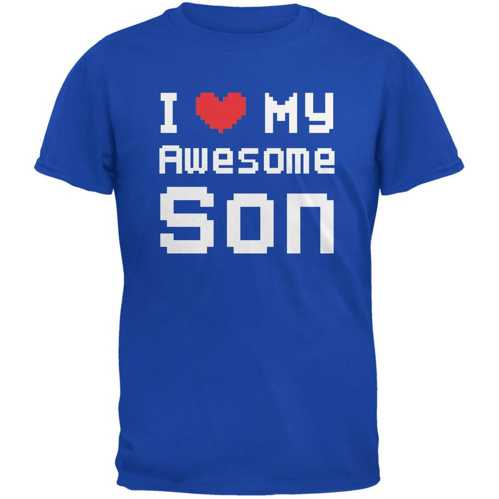 I Heart My Awesome Son 8 Bit Pixel Royal Adult T-Shirt Men's T-Shirts Old Glory 2XL Blue 