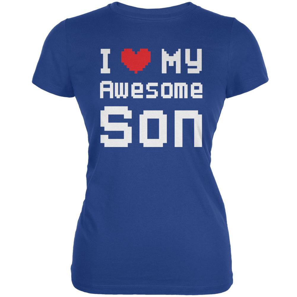 I Heart My Awesome Son 8 Bit Pixel Royal Juniors Soft T-Shirt Juniors T-Shirts Old Glory 2XL Blue 