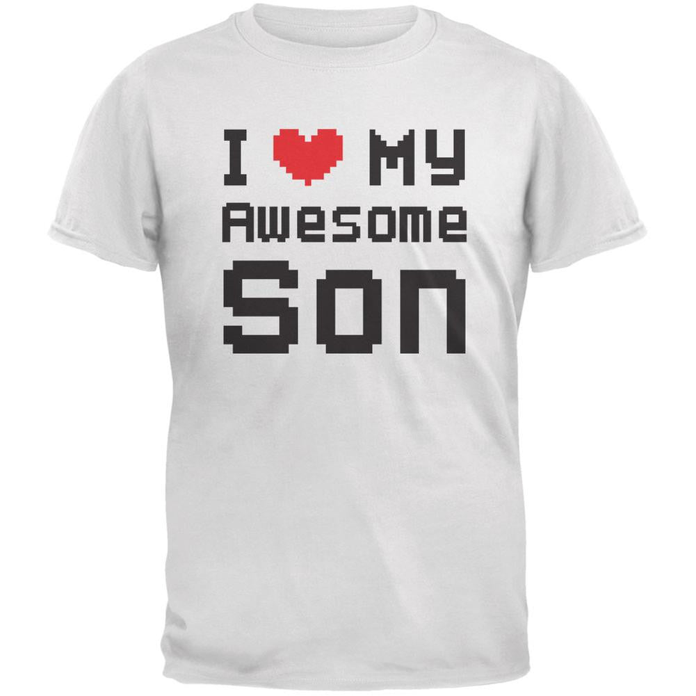 I Heart My Awesome Son 8 Bit Pixel White Adult T-Shirt Men's T-Shirts Old Glory 2XL White 