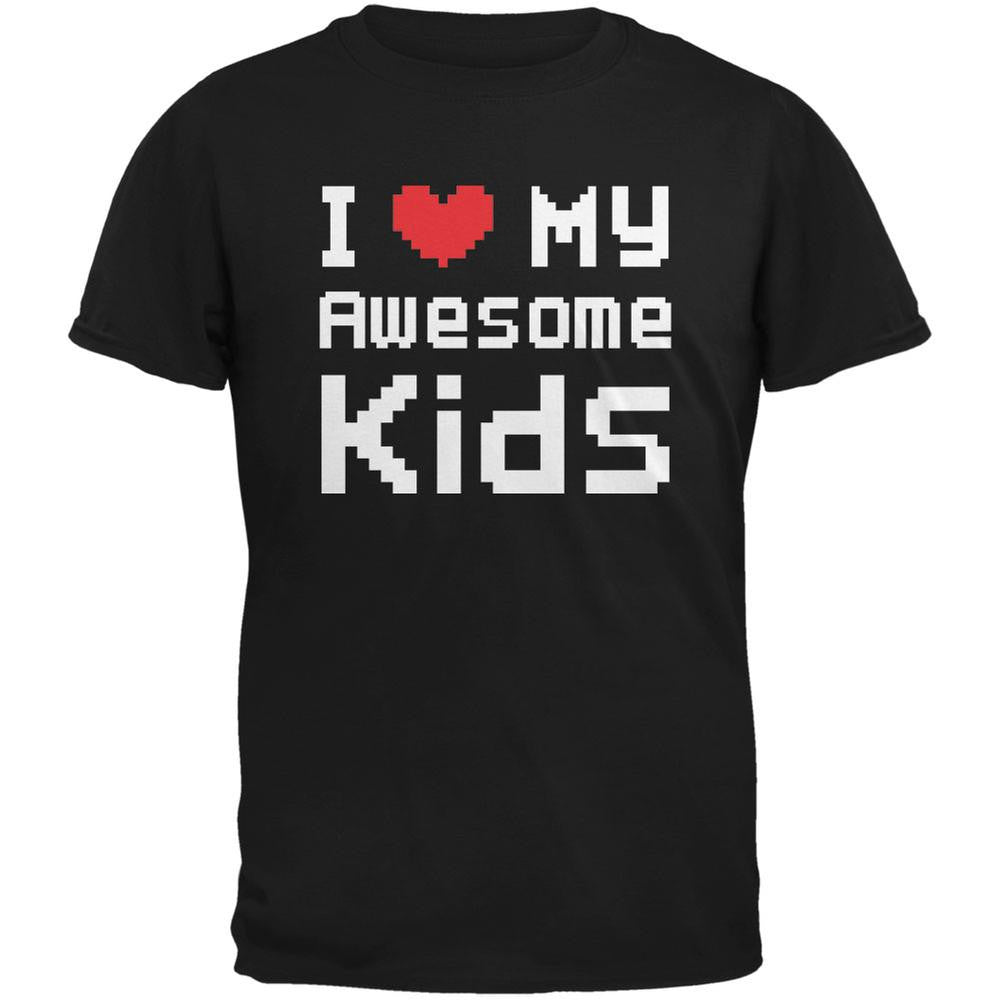 I Heart My Awesome Kids 8 Bit Pixel Black Adult T-Shirt Men's T-Shirts Old Glory 2XL Black 