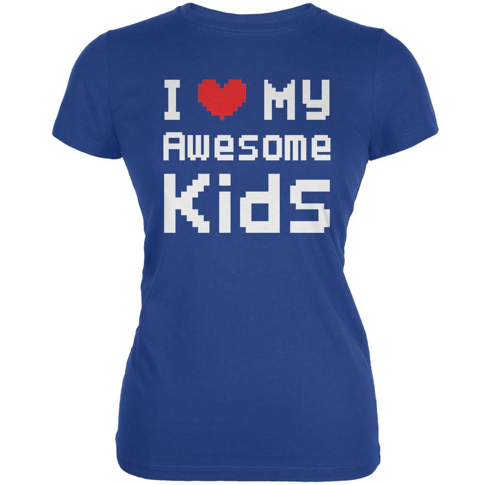 I Heart My Awesome Kids 8 Bit Pixel Royal Juniors Soft T-Shirt Juniors T-Shirts Old Glory 2XL Blue 