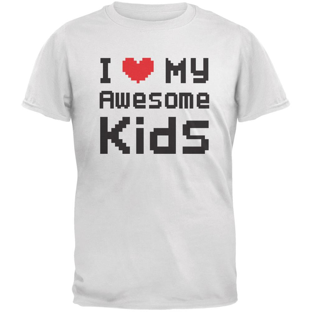 I Heart My Awesome Kids 8 Bit Pixel White Adult T-Shirt Men's T-Shirts Old Glory 2XL White 