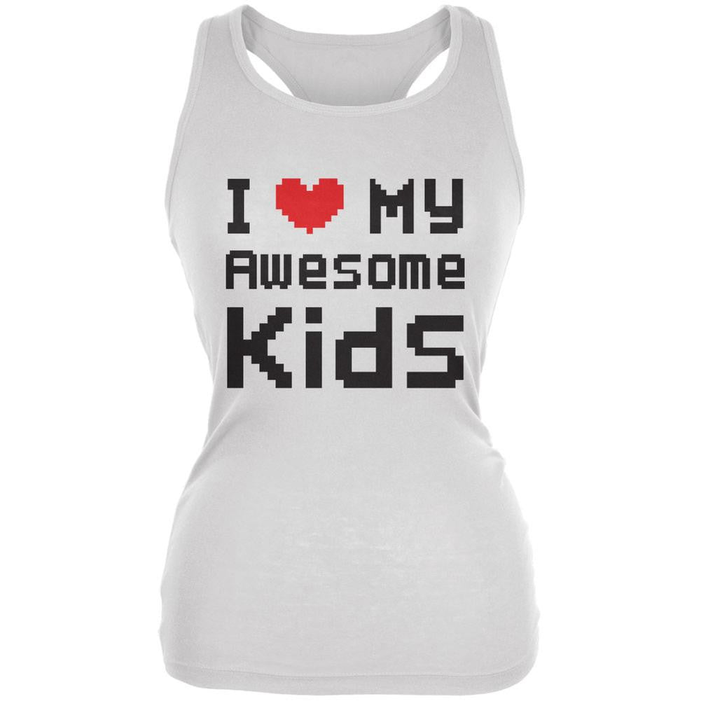 I Heart My Awesome Kids 8 Bit Pixel White Juniors Soft Tank Top Juniors Tank Tops Old Glory 2XL White 