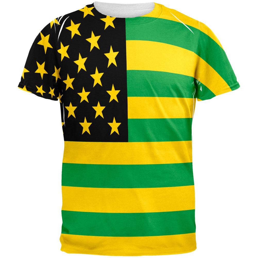 Jamaican American Flag All Over Adult T-Shirt Men's T-Shirts Old Glory 2XL Multi 