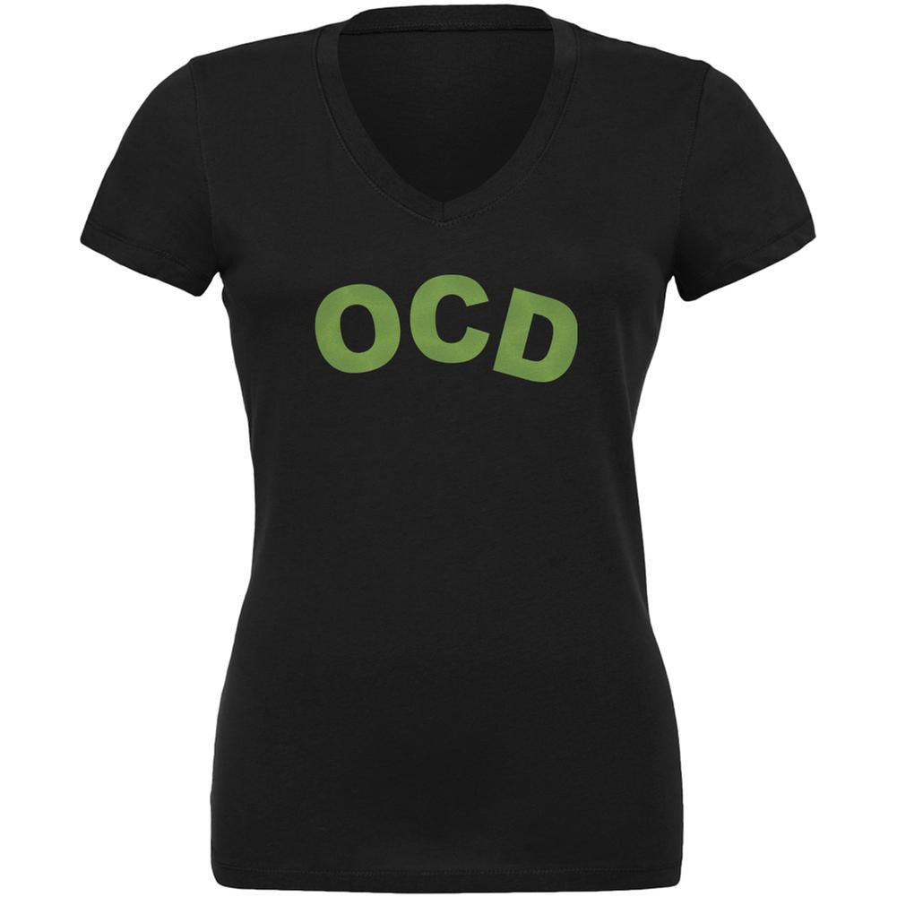 OCD Funny Black Juniors V-Neck T-Shirt Juniors V-Neck T-Shirts Old Glory 2XL Black 