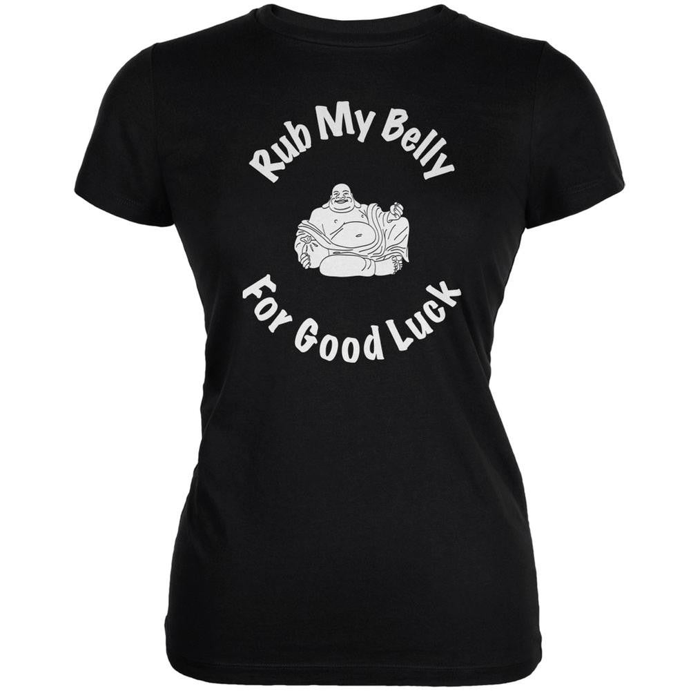 Buddha Rub My Belly Good Luck Black Juniors Soft T-Shirt Juniors T-Shirts Old Glory 2XL Black 