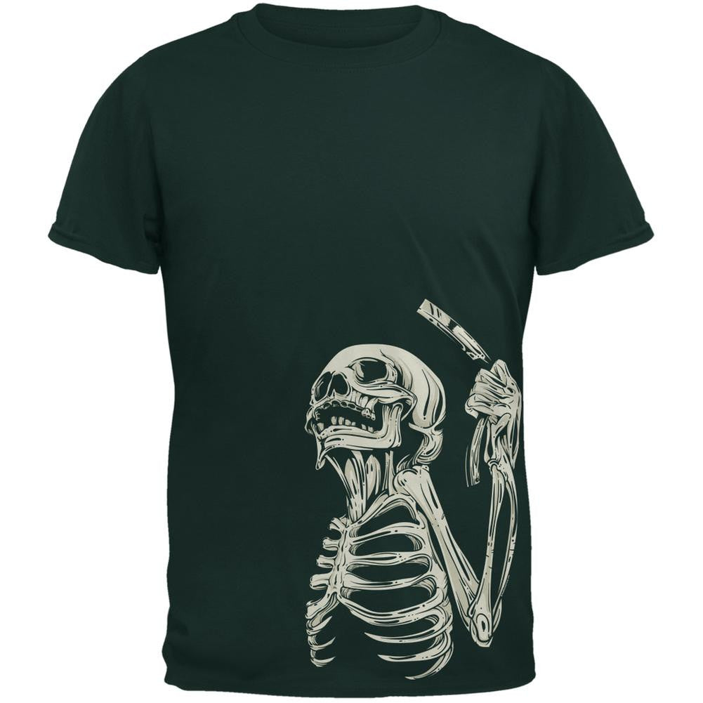 Skeleton Barber Forest Green Adult T-Shirt Men's T-Shirts Old Glory 2XL Green 