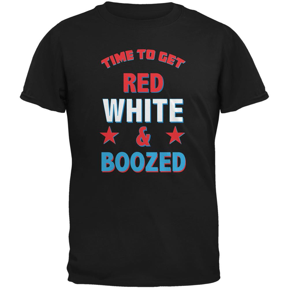 4th Of July Red White and Boozed Black Adult T-Shirt Men's T-Shirts Old Glory SM Black 