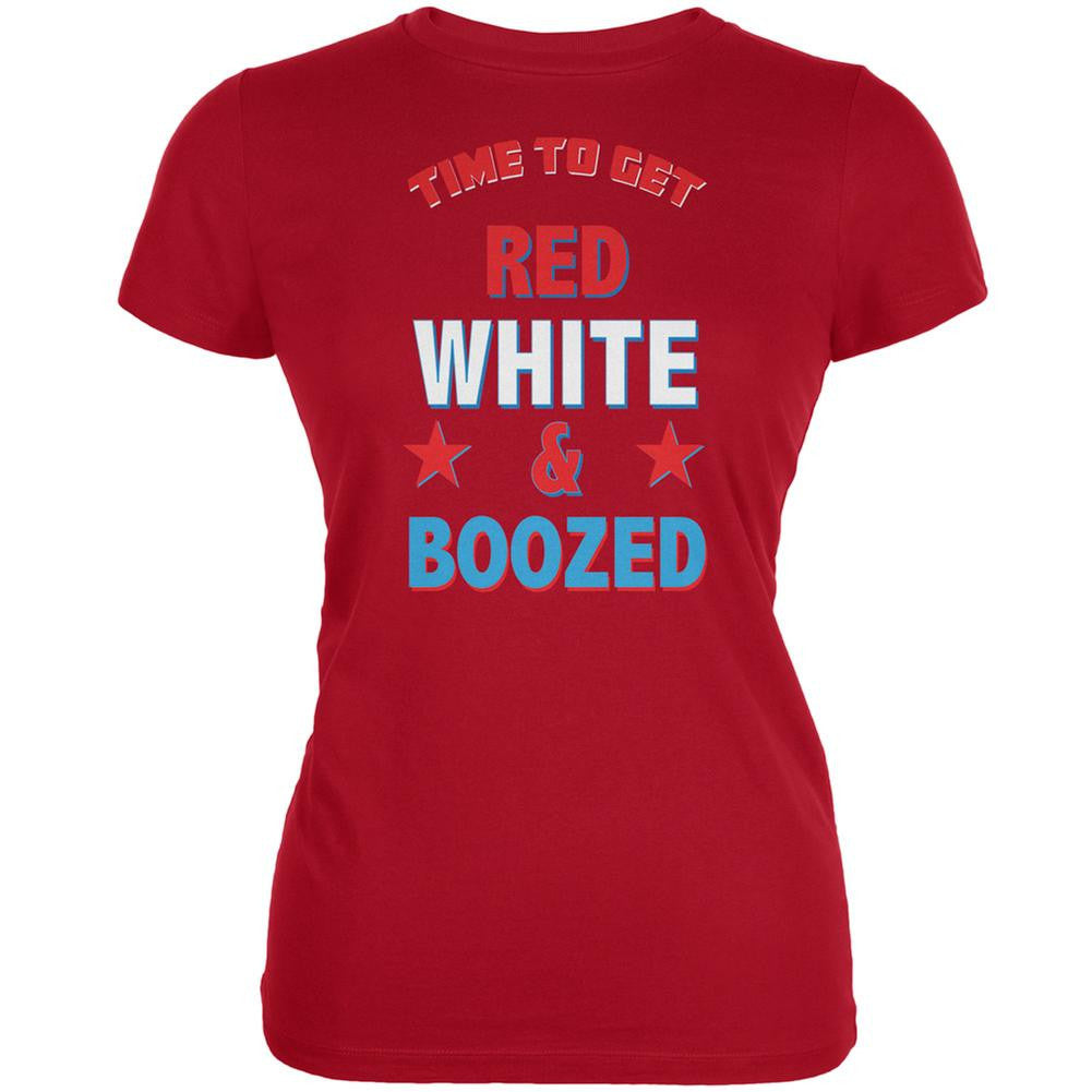 4th Of July Red White and Boozed Red Juniors Soft T-Shirt Juniors T-Shirts Old Glory SM Red 