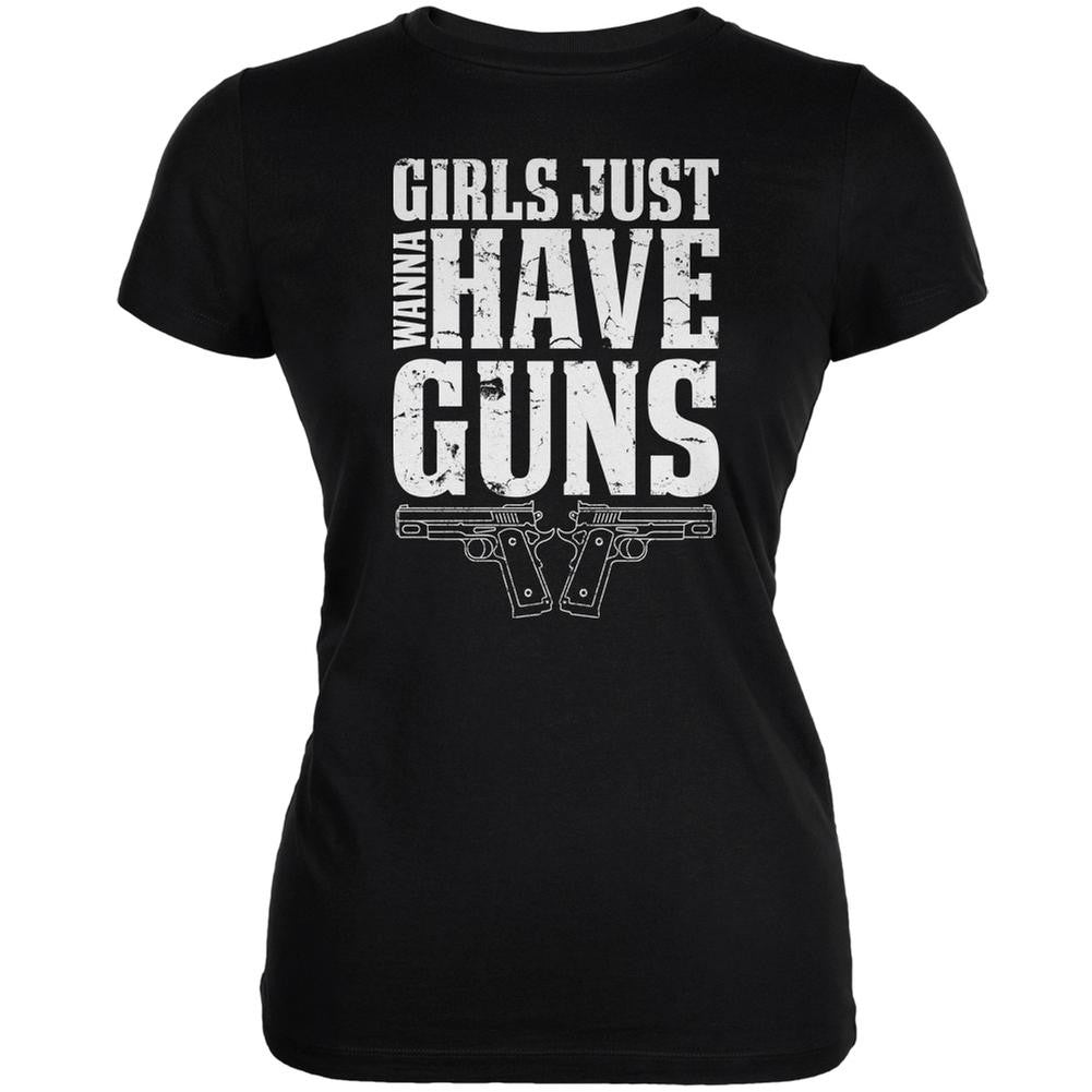 Girls Just Wanna Have Guns Black Juniors Soft T-Shirt Juniors T-Shirts Old Glory 2XL Black 