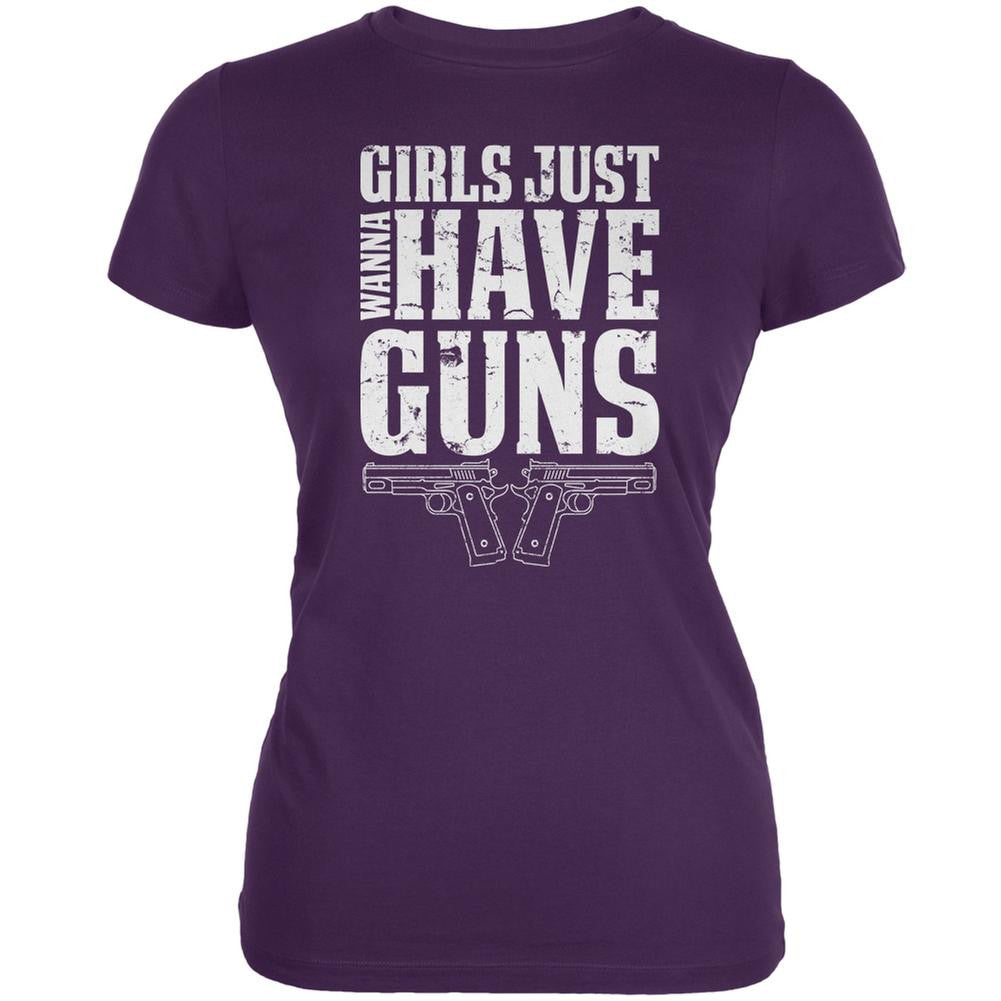 Girls Just Wanna Have Guns Purple Juniors Soft T-Shirt Juniors T-Shirts Old Glory 2XL Purple 