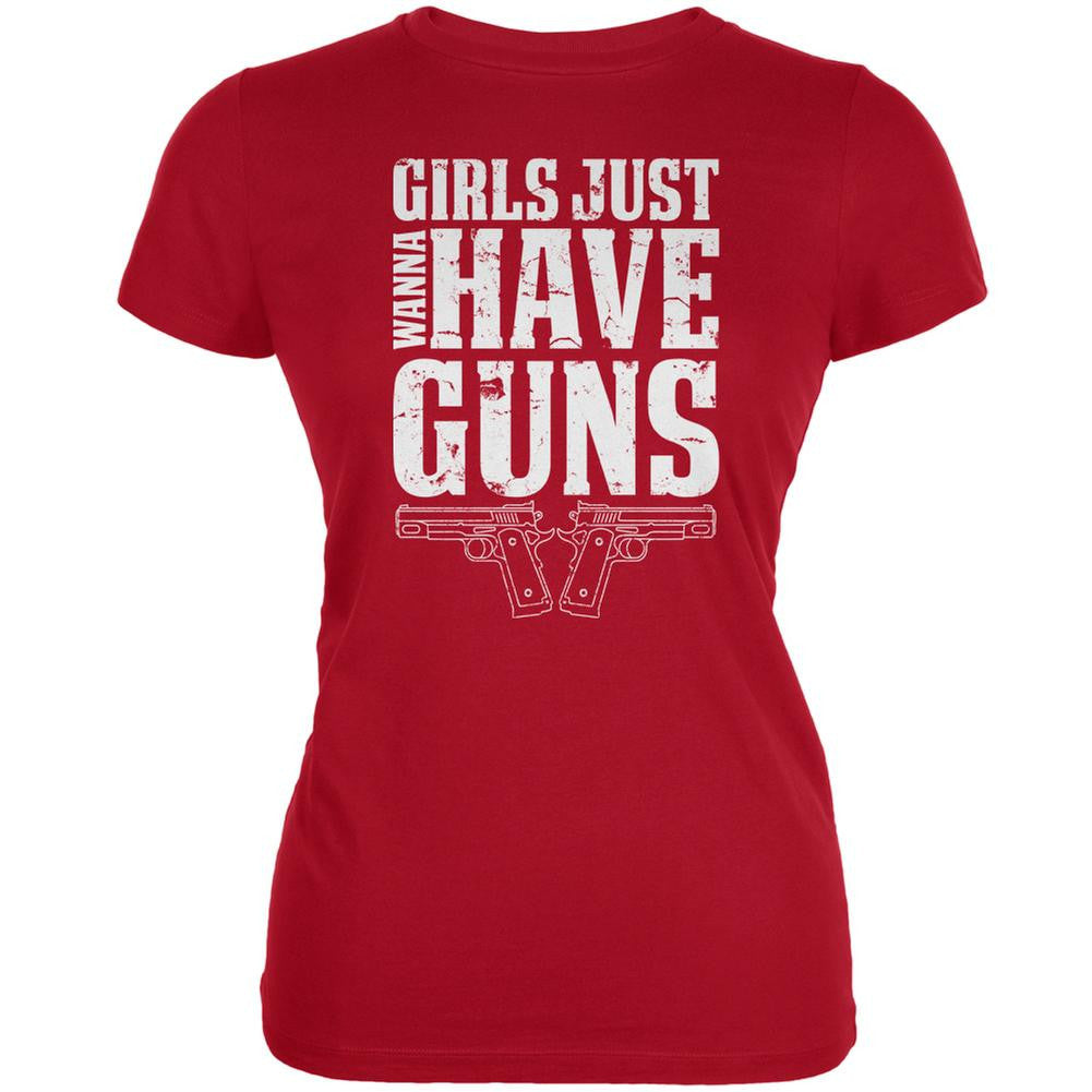 Girls Just Wanna Have Guns Red Juniors Soft T-Shirt Juniors T-Shirts Old Glory 2XL Red 