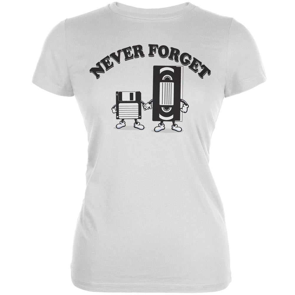 Never Forget VHS Floppy Disk White Juniors Soft T-Shirt Juniors T-Shirts Old Glory 2XL White 