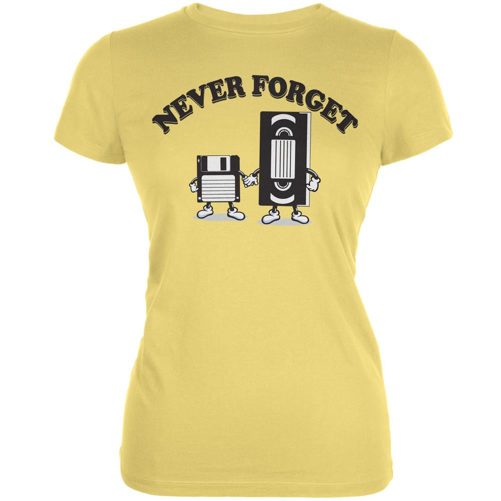 Never Forget VHS Floppy Disk Yellow Juniors Soft T-Shirt Juniors T-Shirts Old Glory LG Yellow 