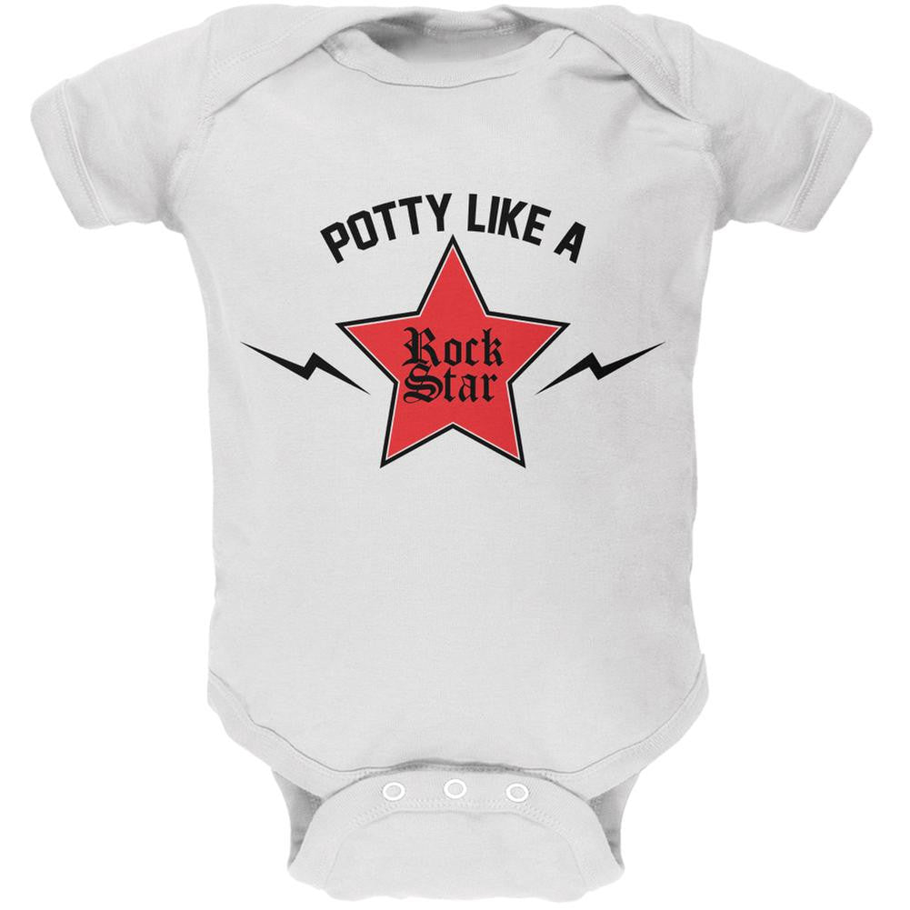 Potty Like A Rock Star White Soft Baby One Piece Baby One Piece Old Glory 0-3M White 