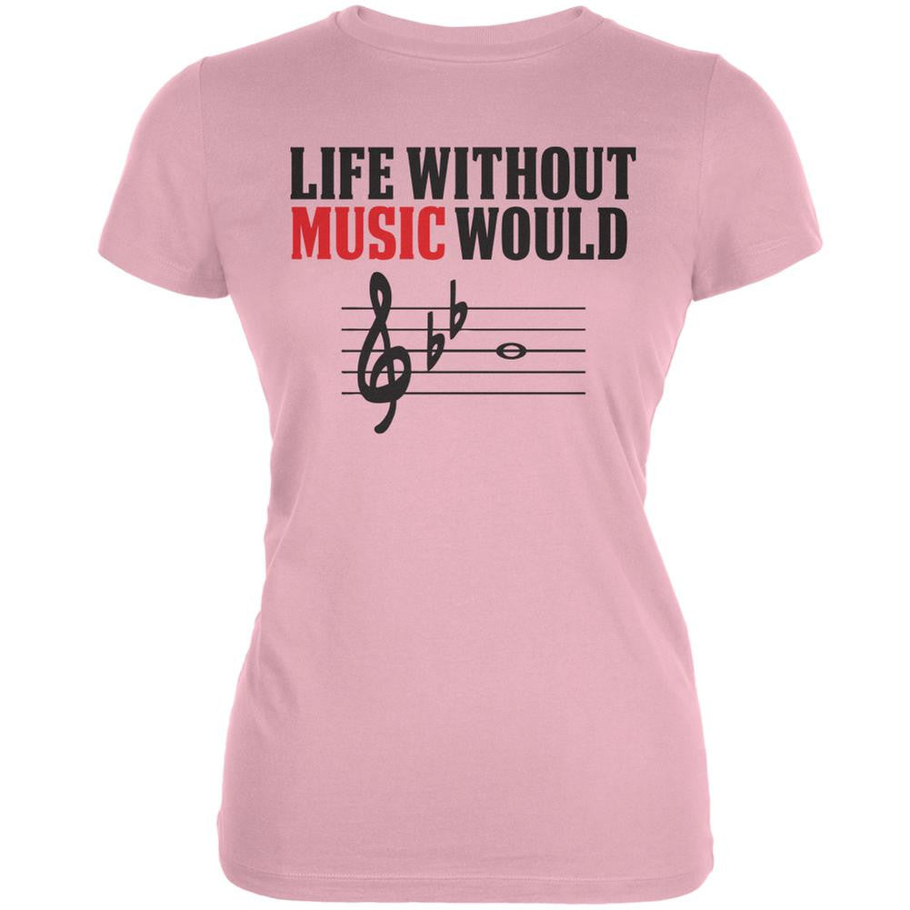 Without Music Life Would B Flat Pink Juniors Soft T-Shirt Juniors T-Shirts Old Glory 2XL Pink 