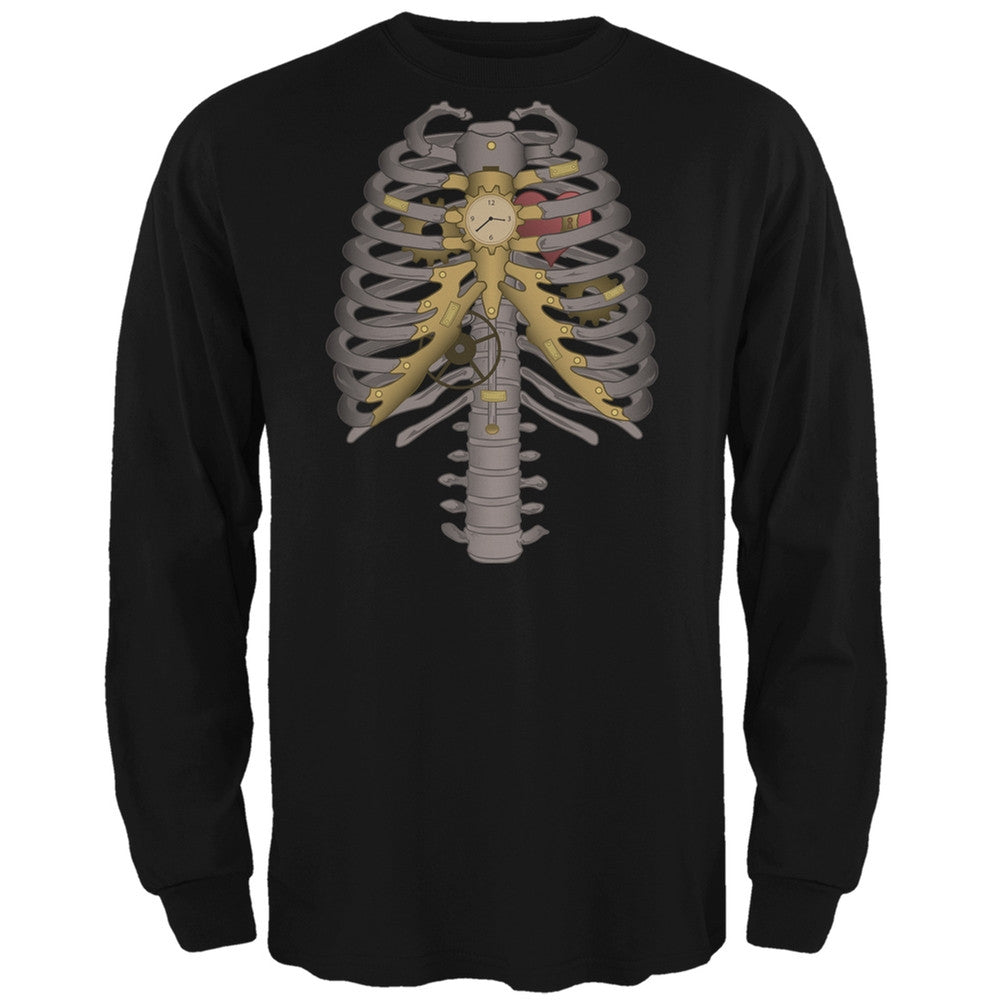 Halloween Steampunk Mechanical Skeleton Costume Black Adult Long Sleeve T-Shirt Men's Long Sleeves Old Glory   