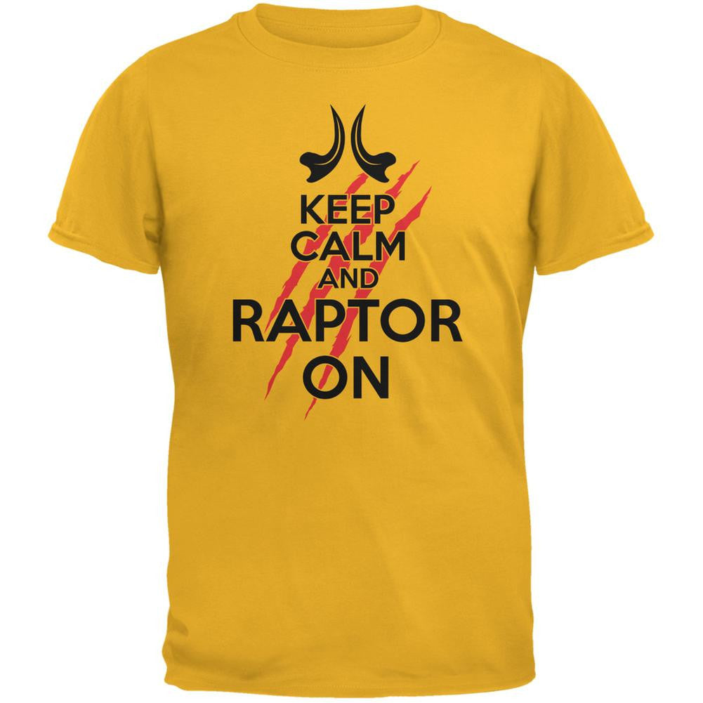 Keep Calm And Raptor On Gold Adult T-Shirt Men's T-Shirts Old Glory 2XL Yellow 