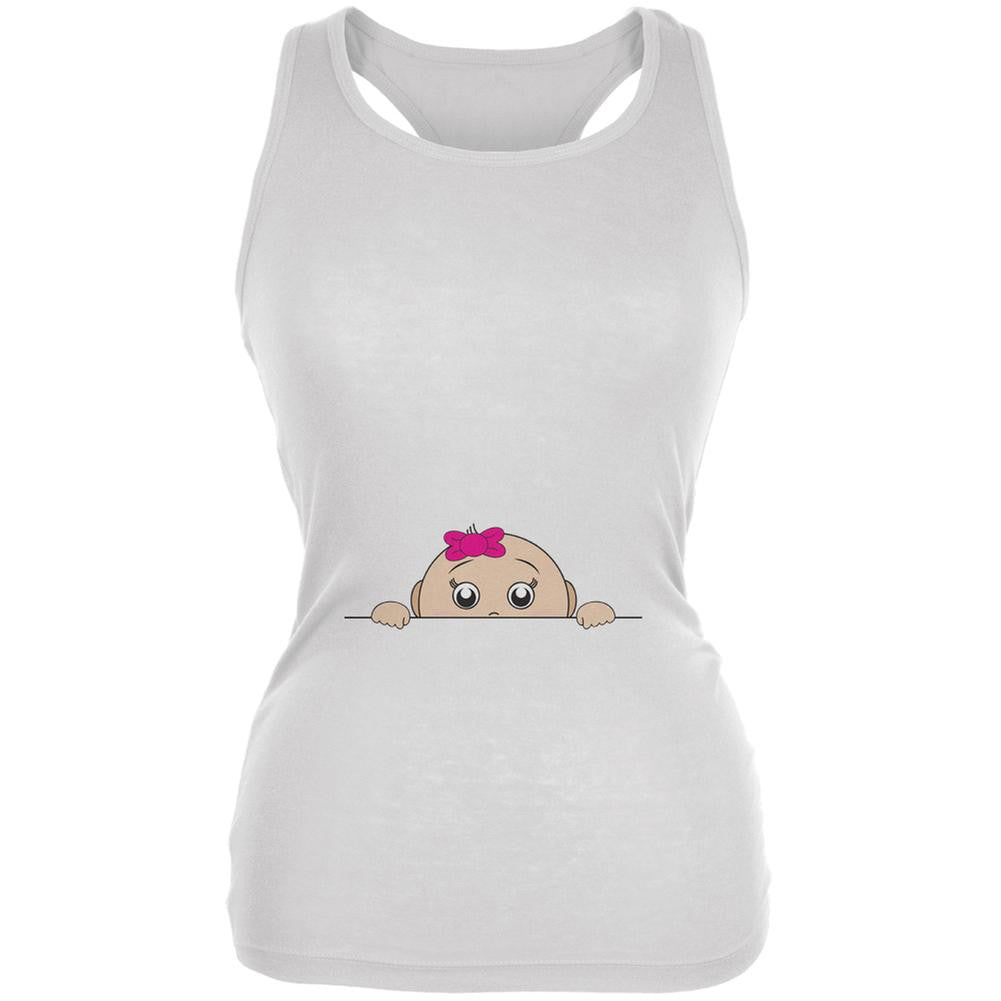 Peeking Baby Girl White Juniors Soft Tank Top Juniors Tank Tops Old Glory 2XL White 