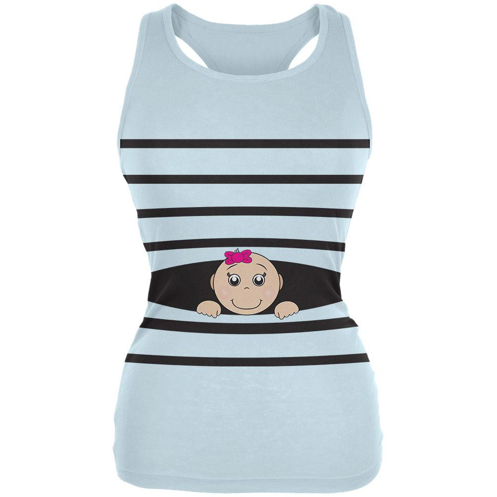 Striped Peeking Baby Girl Pale Blue Juniors Soft Tank Top Juniors Tank Tops Old Glory   