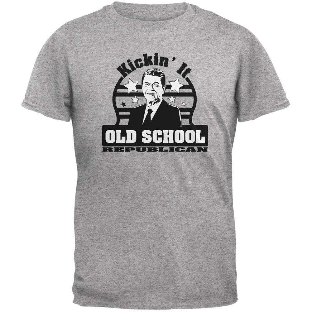 Ronald Reagan - Old School Republican Heather Grey Adult T-Shirt Men's T-Shirts Old Glory 2XL Grey 