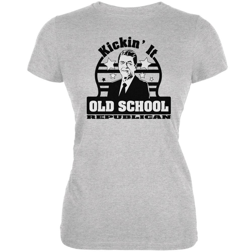 Ronald Reagan - Old School Republican Heather Grey Juniors Soft T-Shirt Juniors T-Shirts Old Glory 2XL Grey 