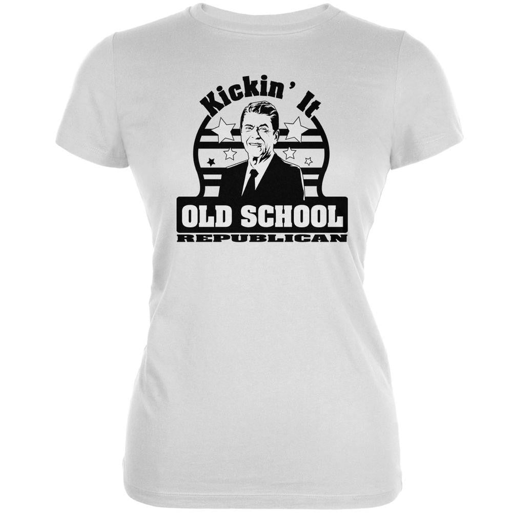 Ronald Reagan - Old School Republican White Juniors Soft T-Shirt Juniors T-Shirts Old Glory 2XL White 