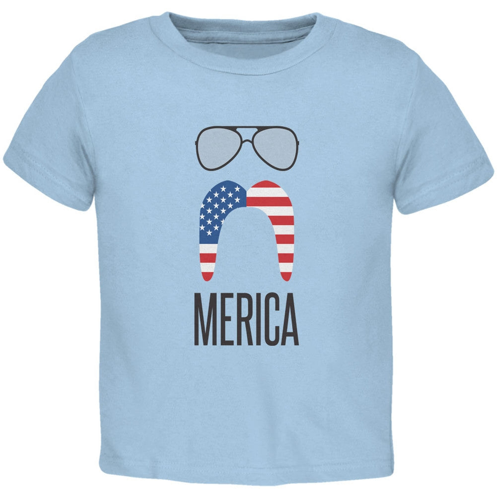 4th of July Merica Sunglasses and Mustache Light Blue Toddler T-Shirt Toddler T-Shirts Old Glory 2T Light Blue 