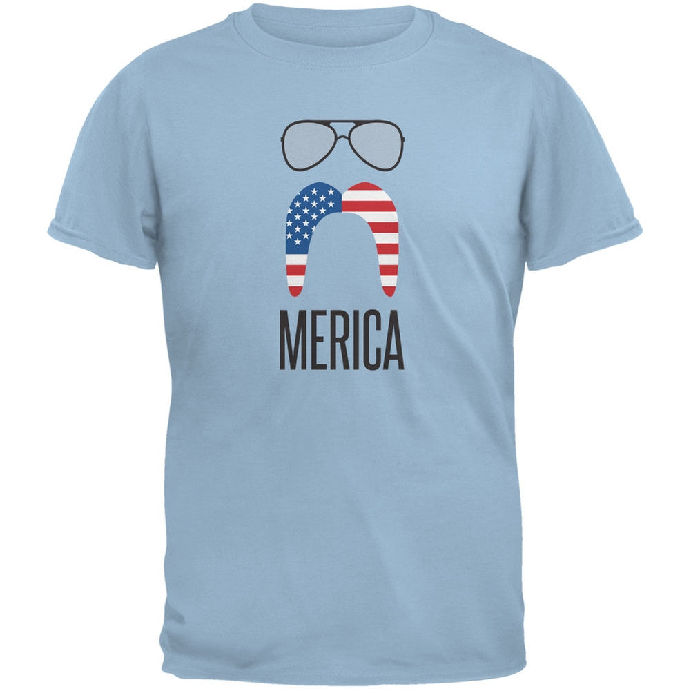 4th of July Merica Sunglasses and Mustache Light Blue Youth T-Shirt Youth T-Shirts Old Glory LG Light Blue 