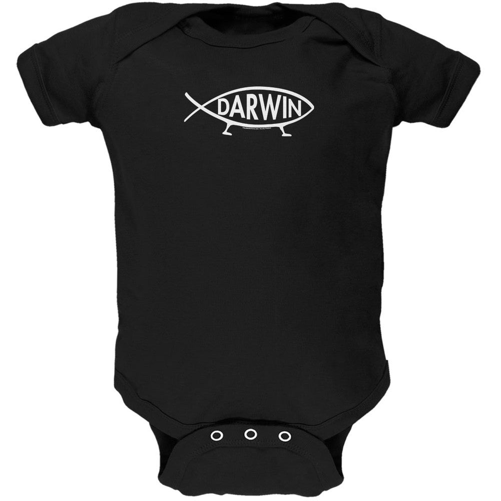 Darwin Fish Black Soft Baby One Piece Baby One Piece Old Glory 0-3M Black 