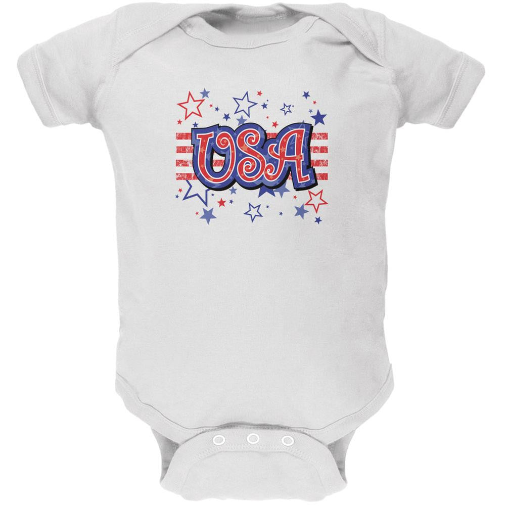 4th of July USA Stars White Soft Baby One Piece Baby One Piece Old Glory 0-3M White 