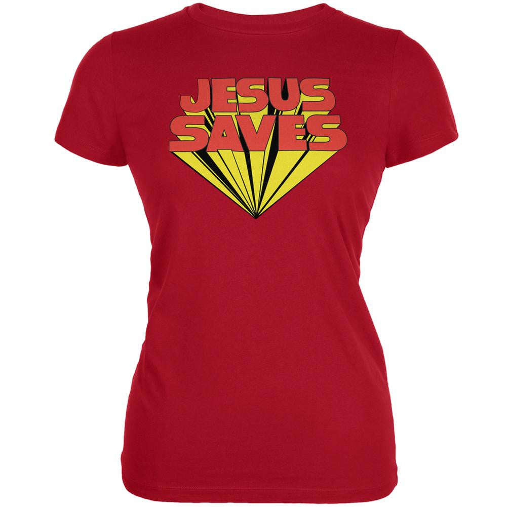 Jesus Saves Inspired By Keith Moon Red Juniors Soft T-Shirt Juniors T-Shirts Old Glory 2XL Red 