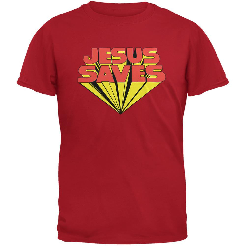 Jesus Saves Inspired By Keith Moon Red Adult T-Shirt Men's T-Shirts Old Glory 2XL Red 