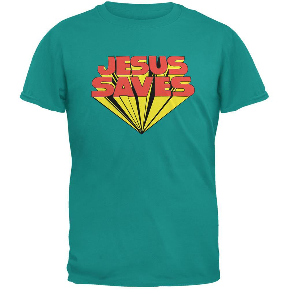 Jesus Saves Inspired By Keith Moon Jade Green Adult T-Shirt Men's T-Shirts Old Glory 2XL Green 