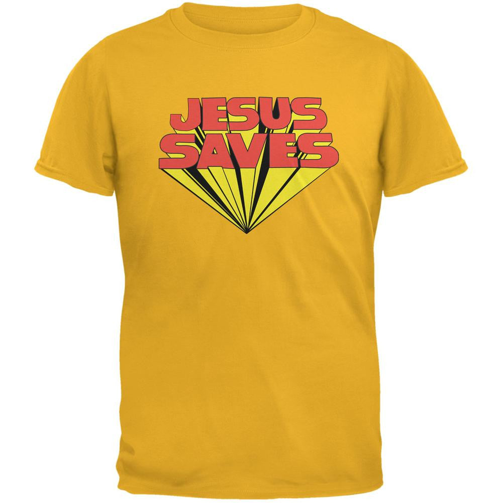 Jesus Saves Inspired By Keith Moon Gold Adult T-Shirt Men's T-Shirts Old Glory 2XL Yellow 