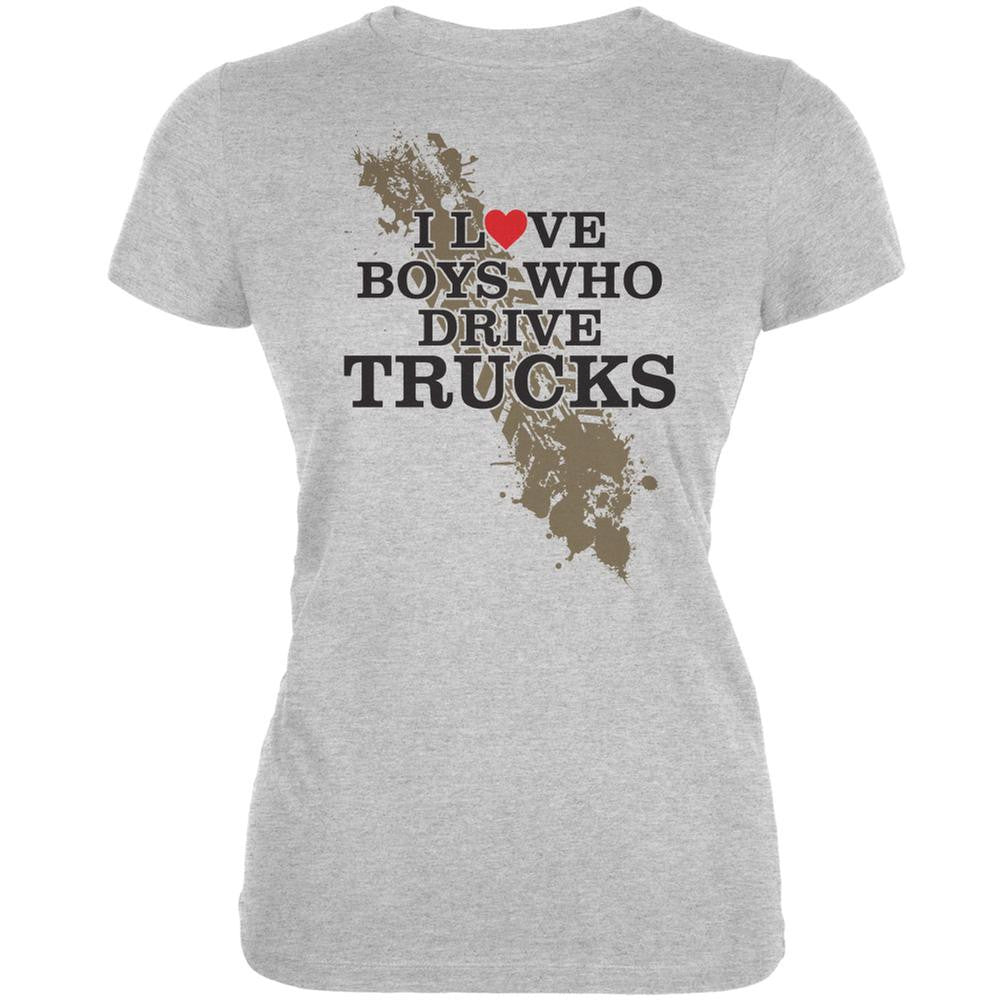 Boys Who Drive Trucks Heather Grey Juniors Soft T-Shirt Juniors T-Shirts Old Glory 2XL Grey 