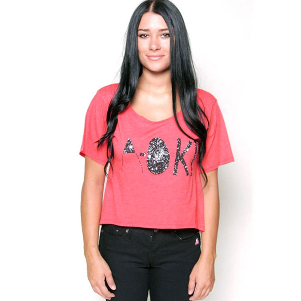 Glamour Kills - A Ok Juniors Slouchy Crop Top T-Shirt Juniors Crop T-Shirts Glamour Kills LG Pink