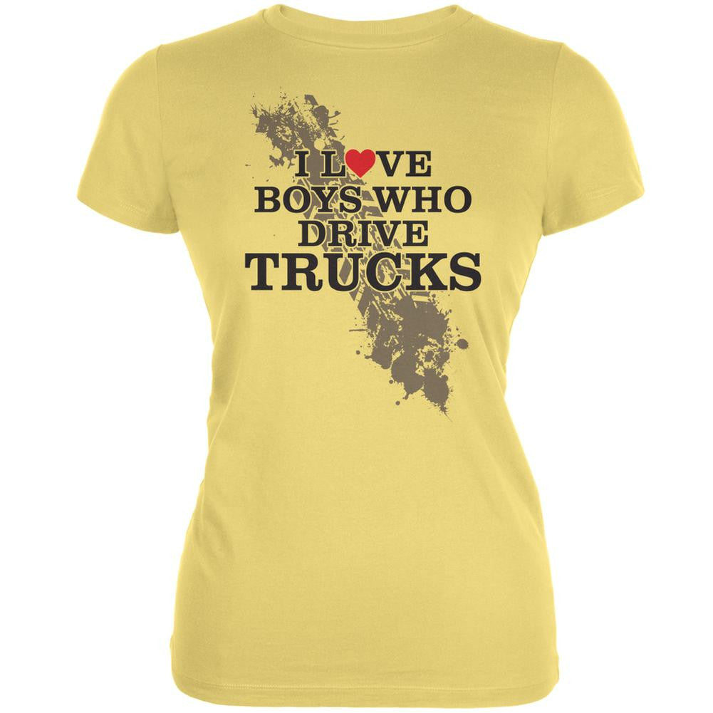 Boys Who Drive Trucks Yellow Juniors Soft T-Shirt Juniors T-Shirts Old Glory LG Yellow 