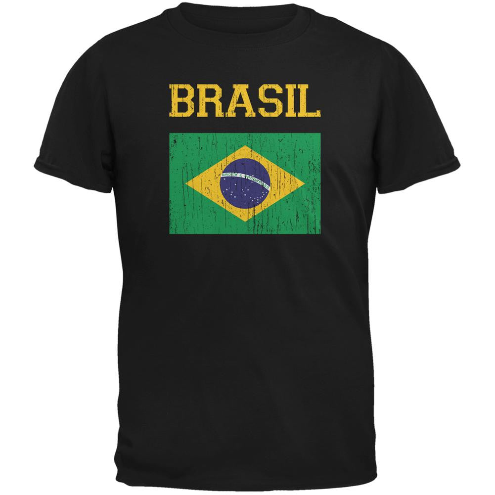 World Cup Distressed Flag Brasil Black Adult T-Shirt Men's T-Shirts FIFA 2XL Black 