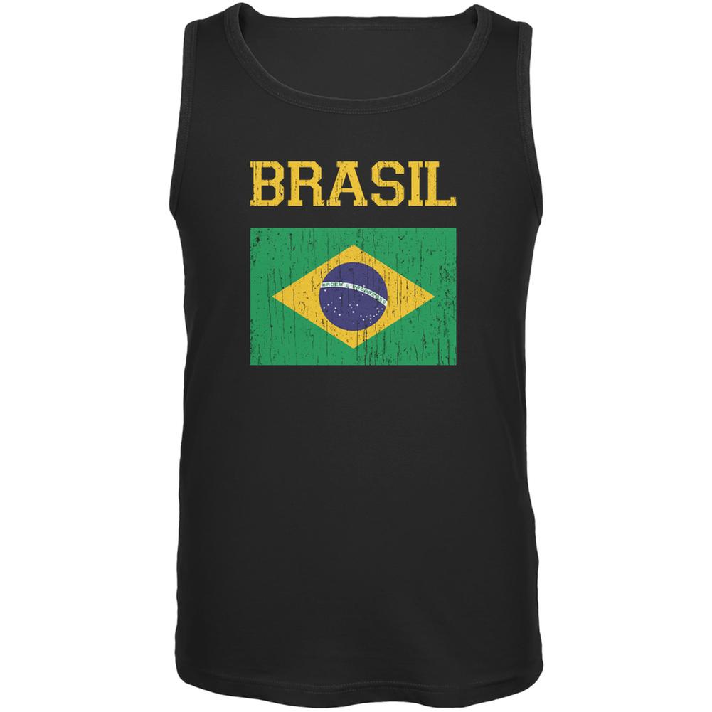 World Cup Distressed Flag Brasil Black Adult Tank Top Men's Tank Tops FIFA 2XL Black 