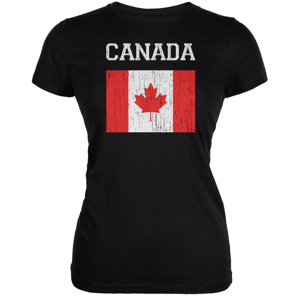 World Cup Distressed Flag Canada Black Juniors Soft T-Shirt Juniors T-Shirts FIFA 2XL Black 